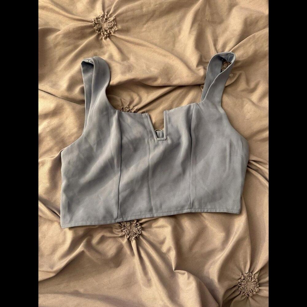 Shein zip up blue crop top size S